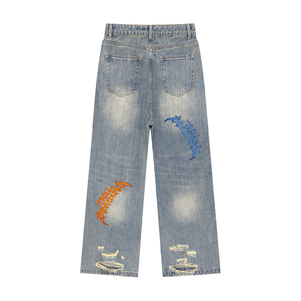 Multi Color logo Distressed Jeans
