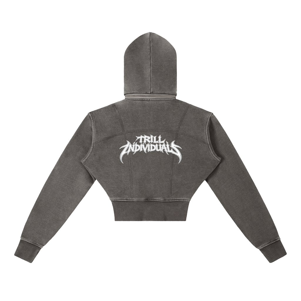 Women removable Cropped Fleece Hoodie